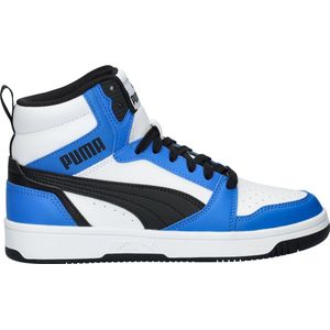 PUMA Unisex Rebound V6 Mid Jr Sneaker voor kinderen, Puma Wit PUMA Zwart Racing Blauw, 36 EU