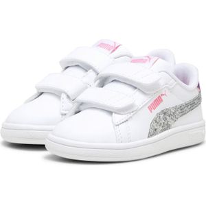 PUMA Smash 3.0 Star Glo Sneakers voor meisjes, Puma White PUMA Silver Strawberry Burst Purple Pop, 26 EU