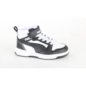 PUMA Rebound V6 Mid AC+ PS Sneakers voor kinderen, uniseks, Puma White PUMA Black Shadow Gray, 28 EU