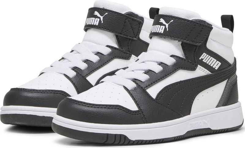 PUMA Rebound V6 Mid Jr Sneakers - PUMA White-PUMA Black-Shadow Gray - Imitatieleer