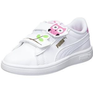 PUMA Smash 3.0 Owl V Ps Sneaker voor meisjes, Puma White Strawberry Burst PUMA Black PUMA Gold, 11.5 UK Child