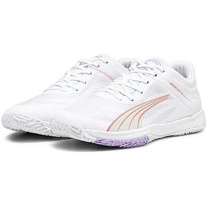 PUMA Unisex's Accelerate Turbo W+ Indoor Court Schoen, Puma White Fire Orchid Vivid Violet Sedate Grijs, 44 EU