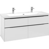 Villeroy & Boch Subway 3.0 wastafelonderkast 130x55x45cm met Volcano Black greep 1 sifonuitsparing spaanplaat Brilliant White C60201VE