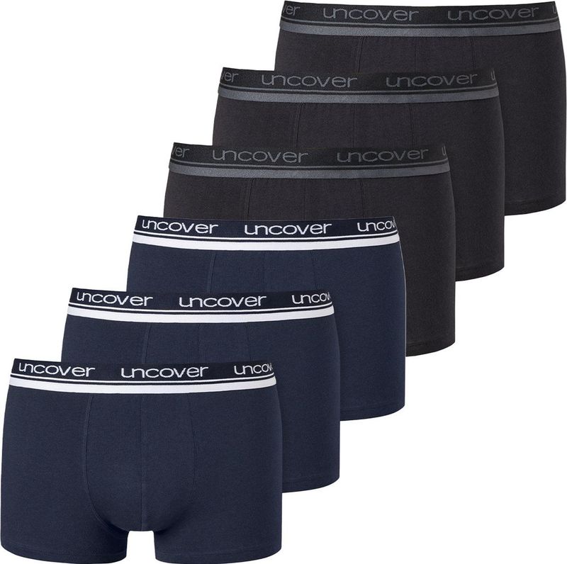Schiesser - Uncover - Boxershorts - Blauw/Zwart - 6-pack - Stretch Katoen
