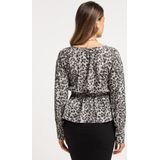 faina - Blouseshirt - Grijs/Wit - Dierenprint - Lange Mouw