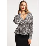 faina - Blouseshirt - Grijs/Wit - Dierenprint - Lange Mouw