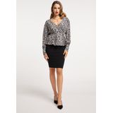 faina - Blouseshirt - Grijs/Wit - Dierenprint - Lange Mouw