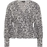 faina - Blouseshirt - Grijs/Wit - Dierenprint - Lange Mouw
