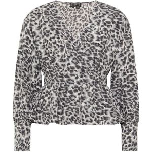 faina - Blouseshirt - Grijs/Wit - Dierenprint - Lange Mouw