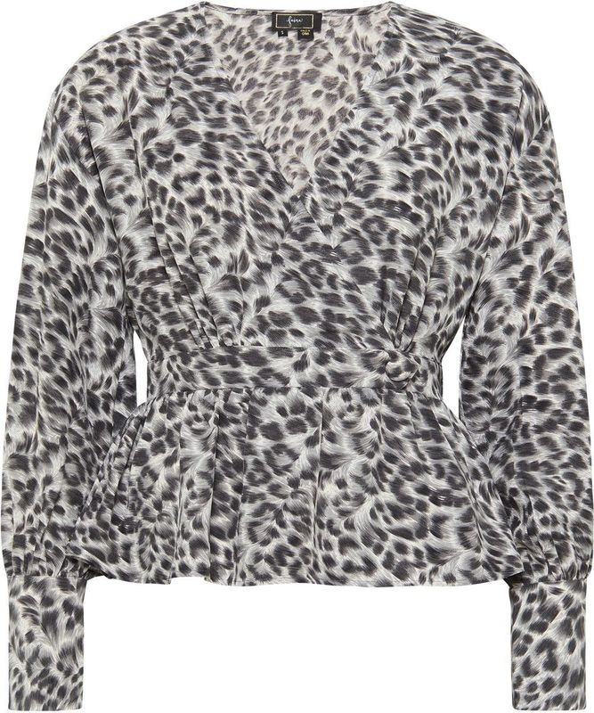 faina - Blouseshirt - Grijs/Wit - Dierenprint - Lange Mouw