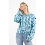 MYMO - Trui - Lichtblauw - Donkerblauw - Wit - Ronde Hals - Losse Pasvorm - Lange Mouw