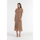 Faina - Jurk - Camel/Wit - Chiffon - Dierenprint - 7/8 Lengte