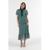 faina - Jurk - Smaragd - Dierenprint - 7/8 Lengte - Knoopsluiting