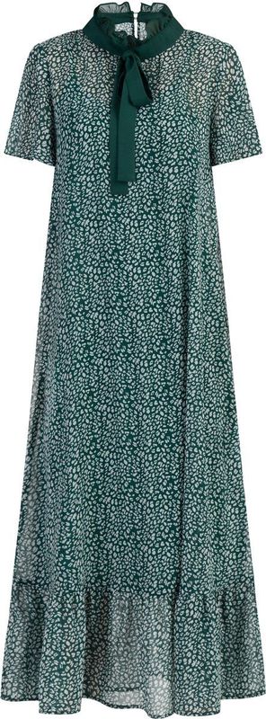 faina - Jurk - Smaragd - Dierenprint - 7/8 Lengte - Knoopsluiting