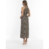 Faina - Jurk - Beige - Dierenprint - Haltermodel - 3/4 Lengte