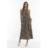 Faina - Jurk - Beige - Dierenprint - Haltermodel - 3/4 Lengte