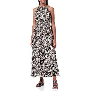 Faina - Jurk - Beige - Dierenprint - Haltermodel - 3/4 Lengte