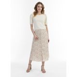 Usha - A-lijn Rok - Kaki / Roestrood / Wit - 3/4 Lengte - Bloemenprint