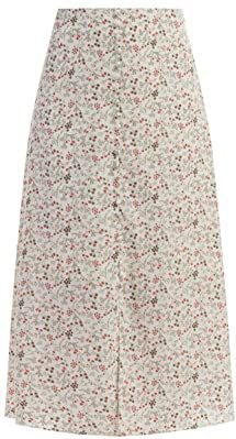 Usha - A-lijn Rok - Kaki / Roestrood / Wit - 3/4 Lengte - Bloemenprint