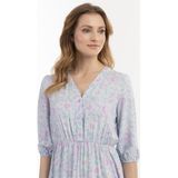 Usha - Jurk - Turquoise - V-hals - 3/4 Lengte - Bloemenprint