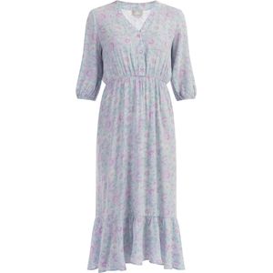 Usha - Jurk - Turquoise - V-hals - 3/4 Lengte - Bloemenprint