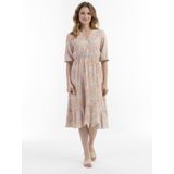 Usha - Jurk - Crème - Lichtblauw - Pastelgeel - Pastelroze - V-hals - Bloemenprint - 3/4 Lengte