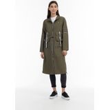 MyMo - Jas - Olijf - Licht Glanzend Nylon - A-Lijn, Veel Zakken, Ritssluiting