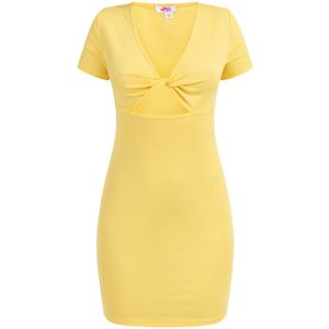 Mymo - Geribde Gebreide Mini-jurk - Lichtgeel - Dames