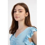MYMO - Top - Lichtblauw - Jersey - V-hals - Kwartmouw