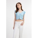 MYMO - Top - Lichtblauw - Jersey - V-hals - Kwartmouw