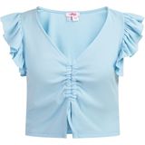 MYMO - Top - Lichtblauw - Jersey - V-hals - Kwartmouw