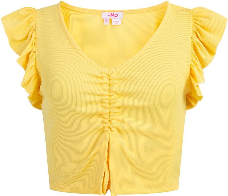 MYMO - Top - Lichtgeel - Jersey - V-hals - Kwartmouw