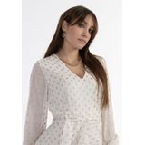 faina - Damesjurk - Wolwit met Gouden Stippen - Borduurwerk - Midijurk