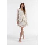 faina - Damesjurk - Wolwit met Gouden Stippen - Borduurwerk - Midijurk