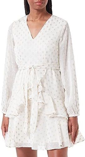 faina - Damesjurk - Wolwit met Gouden Stippen - Borduurwerk - Midijurk