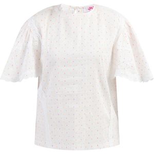 Mymo - Blouse - Wit Roze Oranje Stippen - Korte Mouwen