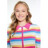 MYMO - Gebreid Vest - Blauw Geel Pink Wit - Slanke Pasvorm - Lange Mouw