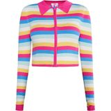 MYMO - Gebreid Vest - Blauw Geel Pink Wit - Slanke Pasvorm - Lange Mouw