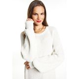 Faina - Gebreide Jurk - Wit Gemêleerd - 3/4 Lengte - Losse Pasvorm