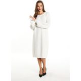 Faina - Gebreide Jurk - Wit Gemêleerd - 3/4 Lengte - Losse Pasvorm