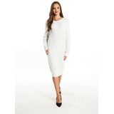 Faina - Gebreide Jurk - Wit Gemêleerd - 3/4 Lengte - Losse Pasvorm