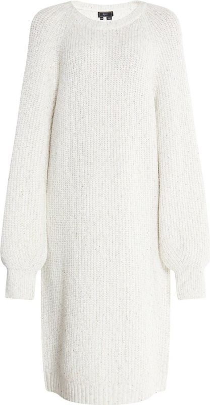 Faina - Gebreide Jurk - Wit Gemêleerd - 3/4 Lengte - Losse Pasvorm