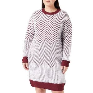 usha WHITE LABEL Gebreide jurk voor dames, Donker kersenrood en wit