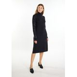 usha - BLACK LABEL - Gebreide Jurk - Zwart - Extra Lange Mouwen, Col Halstype, Effen Motief, Pailletten