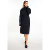 usha - BLACK LABEL - Gebreide Jurk - Zwart - Extra Lange Mouwen, Col Halstype, Effen Motief, Pailletten