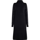 usha - BLACK LABEL - Gebreide Jurk - Zwart - Extra Lange Mouwen, Col Halstype, Effen Motief, Pailletten