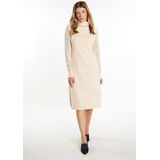 Usha BLACK LABEL - Gebreide Jurk - Crème - Knielengte - Losse Pasvorm - Lange Mouwen