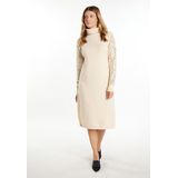Usha BLACK LABEL - Gebreide Jurk - Crème - Knielengte - Losse Pasvorm - Lange Mouwen