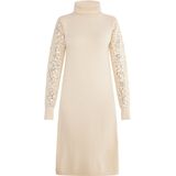 Usha BLACK LABEL - Gebreide Jurk - Crème - Knielengte - Losse Pasvorm - Lange Mouwen