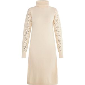 Usha BLACK LABEL - Gebreide Jurk - Crème - Knielengte - Losse Pasvorm - Lange Mouwen